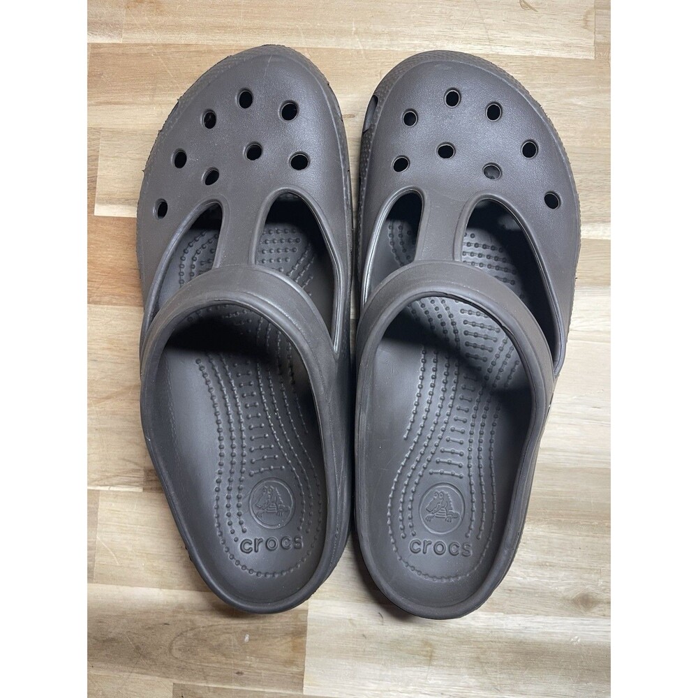 Crocs Candace Clog T Bar Brown Slip On Comfort Shoes Womens 8 Mens 6 EUC